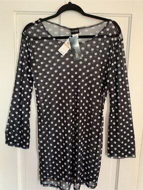 Cover Me Polka Dot Sheer Swim Coverup - Black/White